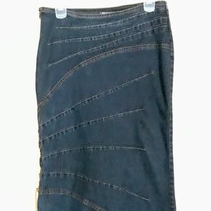 Vintage Y2K Bisou Bisou Fitted Flared Denim Maxi Skirt Size 8